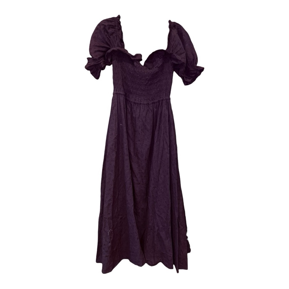 R Yiposha Black Smocked Midi Dress Puff Sleeve Cottagecore L S4 - Picture 2 of 3
